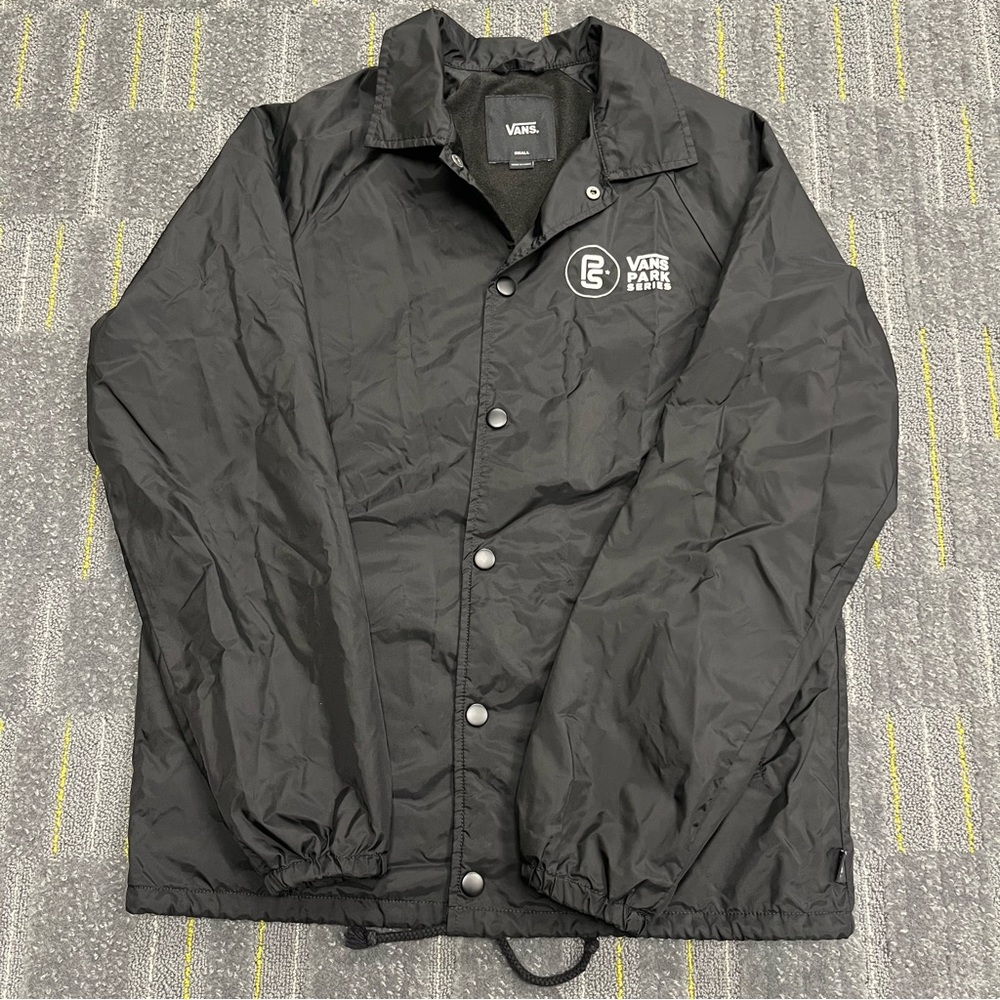 Vans Jacket Small Adult Black Snaps Windbreaker Logo Casual Skater Streetwear